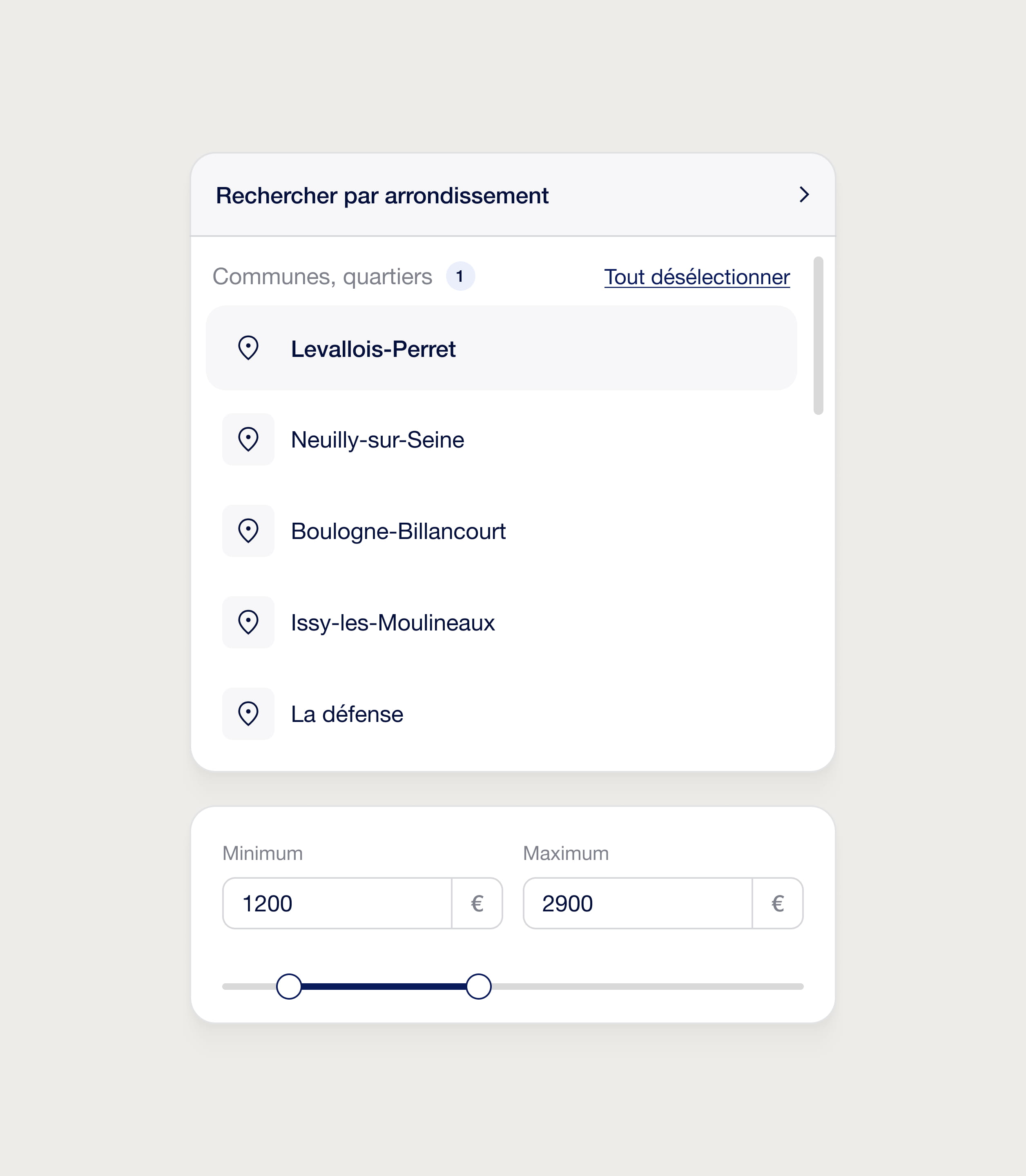 Filtre de recherche par arrondissement