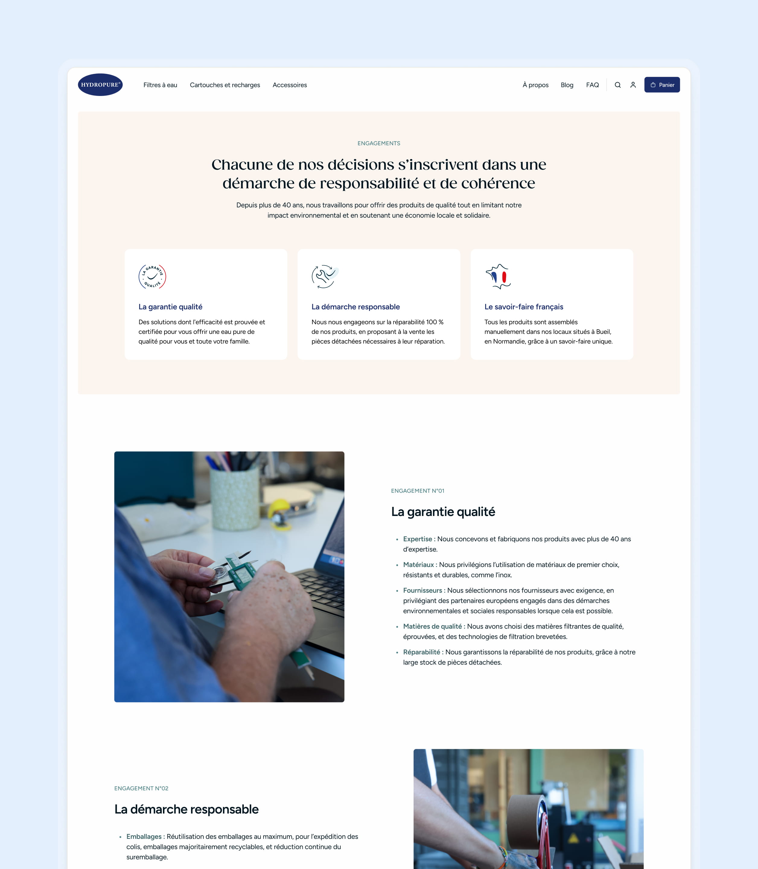 Pages de storytelling et de filtration sur le nouveau site Hydropure