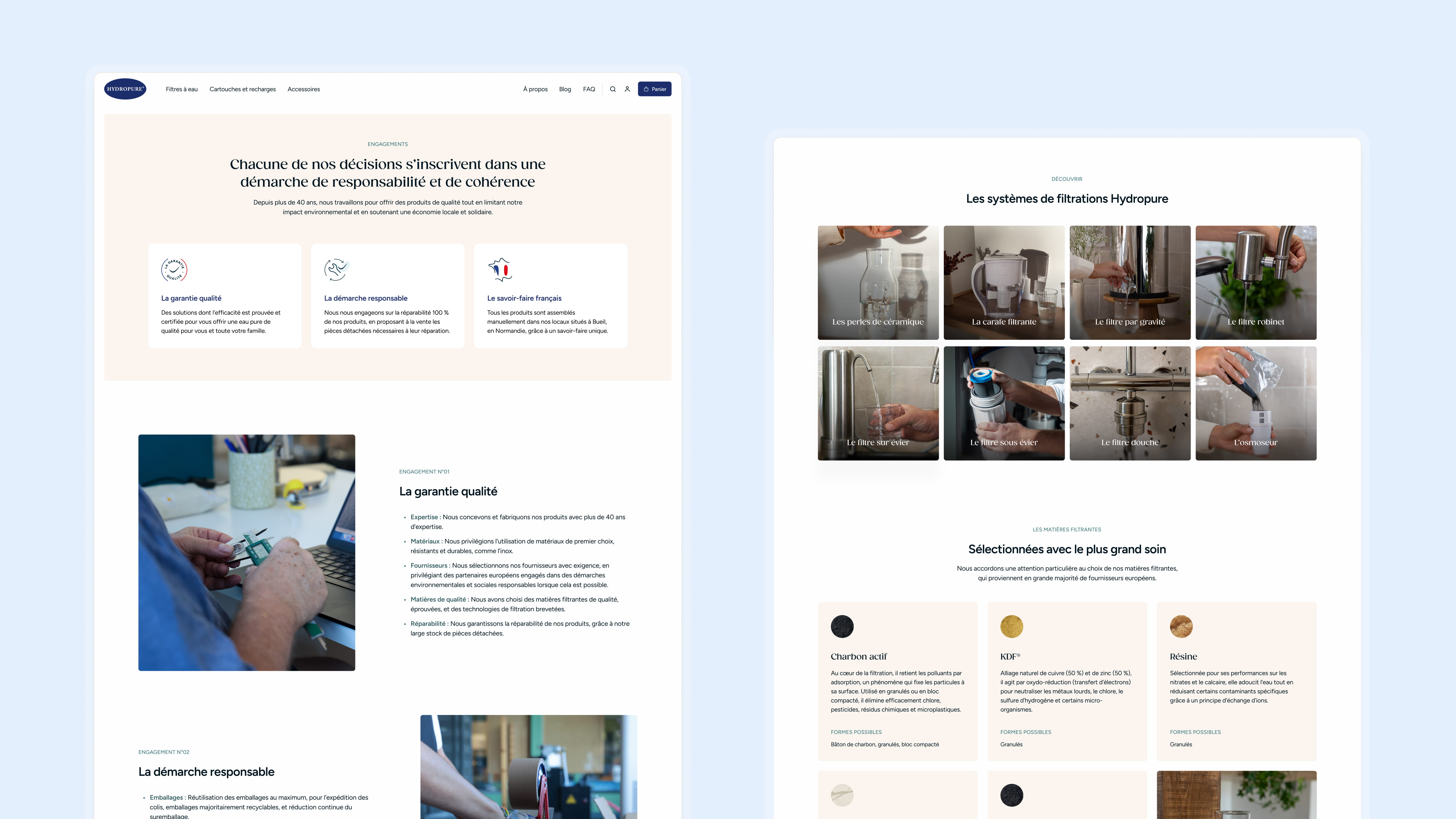 Pages de storytelling et de filtration sur le nouveau site Hydropure
